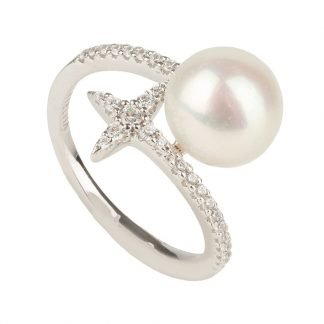 Ellie Star Pearl Ring White Silver