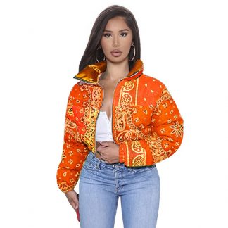 Printed Bubble Jackets For Women , Warm Parkas